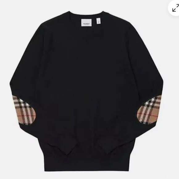 Burberry BEMPTON Navy Blue Merino Wood Check Patch Pullover sweater, all sizes - Picture 8 of 11